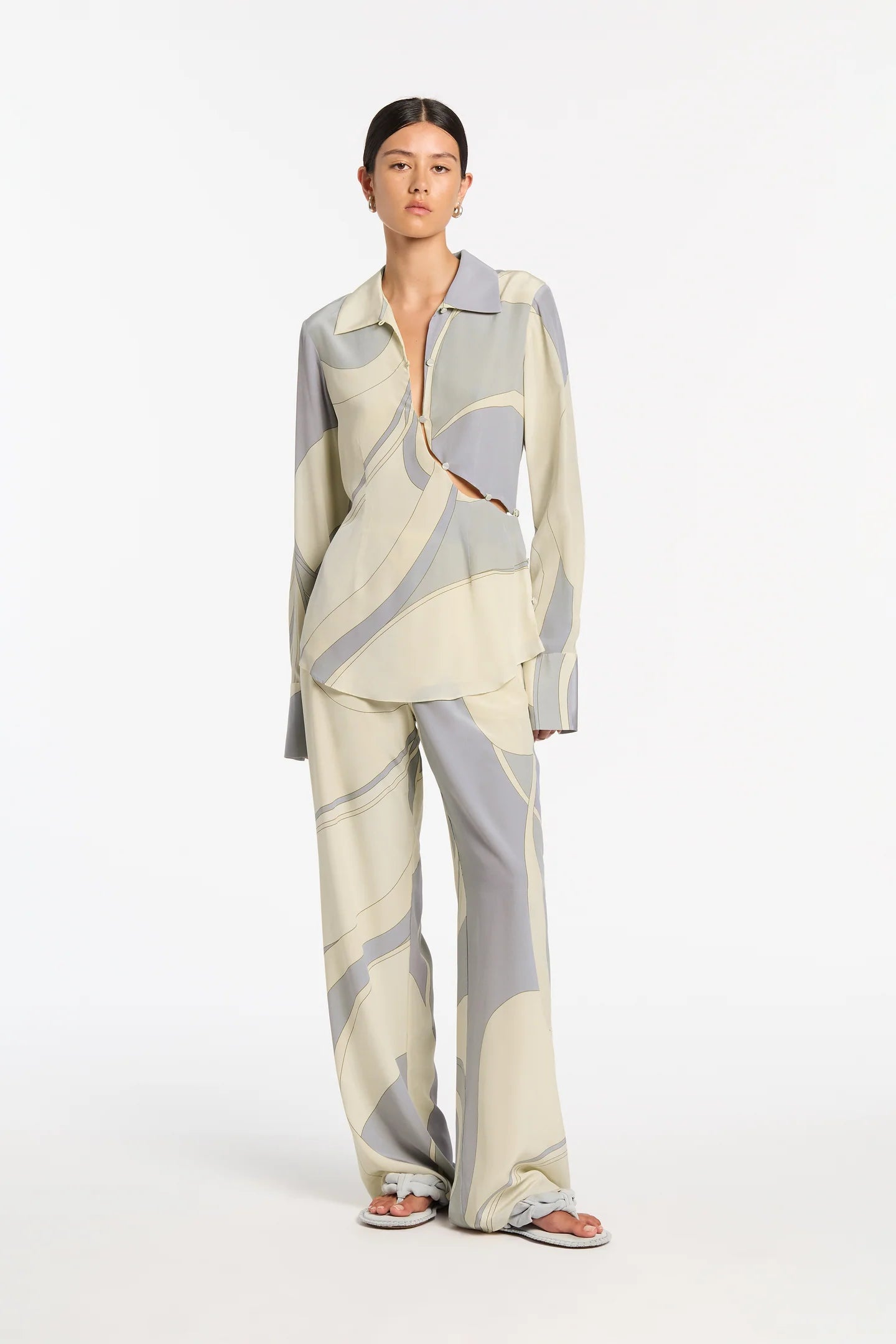 Adrianna Buttoned Shirt and Pant Set in Cesco Print