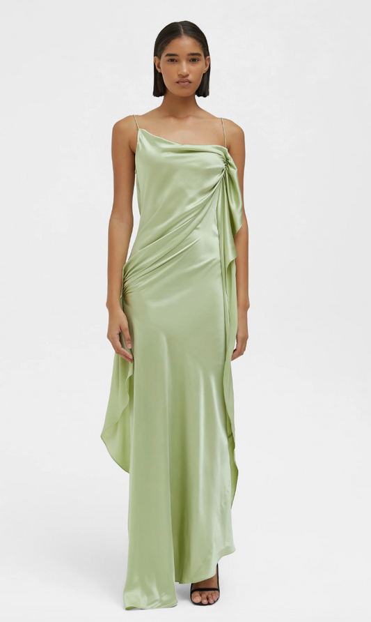 Cusco Silk Drape Cami Dress in Pistachio