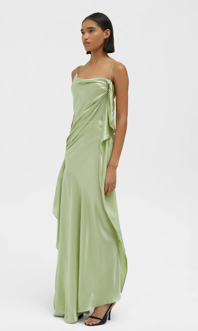 Cusco Silk Drape Cami Dress in Pistachio